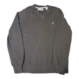 Original Penguin Brown Cashmere Blend V-Neck Sweater, Size XL